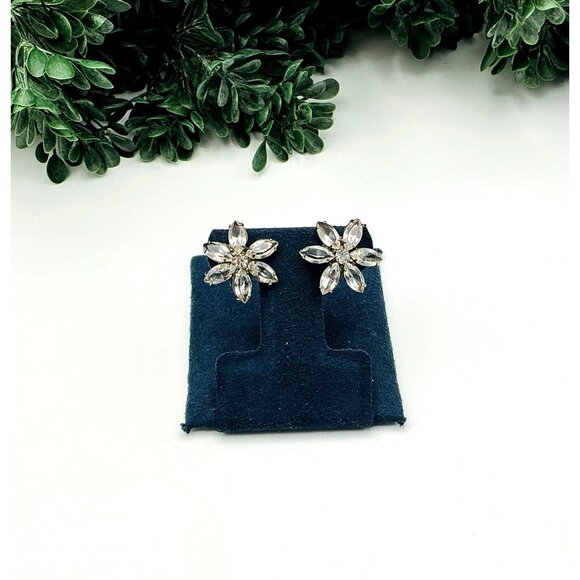 Vintage Rhinestone Flower Clip-On Earrings - Picture 2 of 6